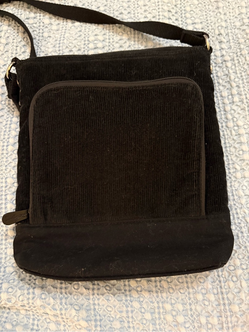 Thirty-One Black Corduroy Organizer Crossbody Purse Bag Vintage Y2k Adjustable
